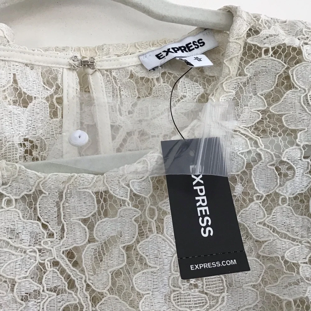 Express ivory lace whimsygoth, Victoriana, cottagecore puff sleeve blouse  M NWT - Picture 7 of 10